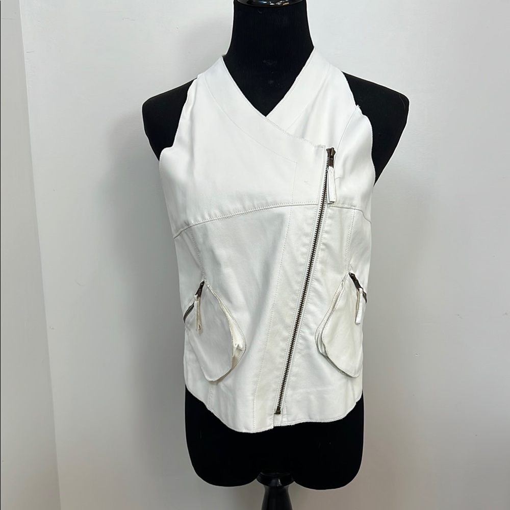 Faux leather vest with zip detail ivory